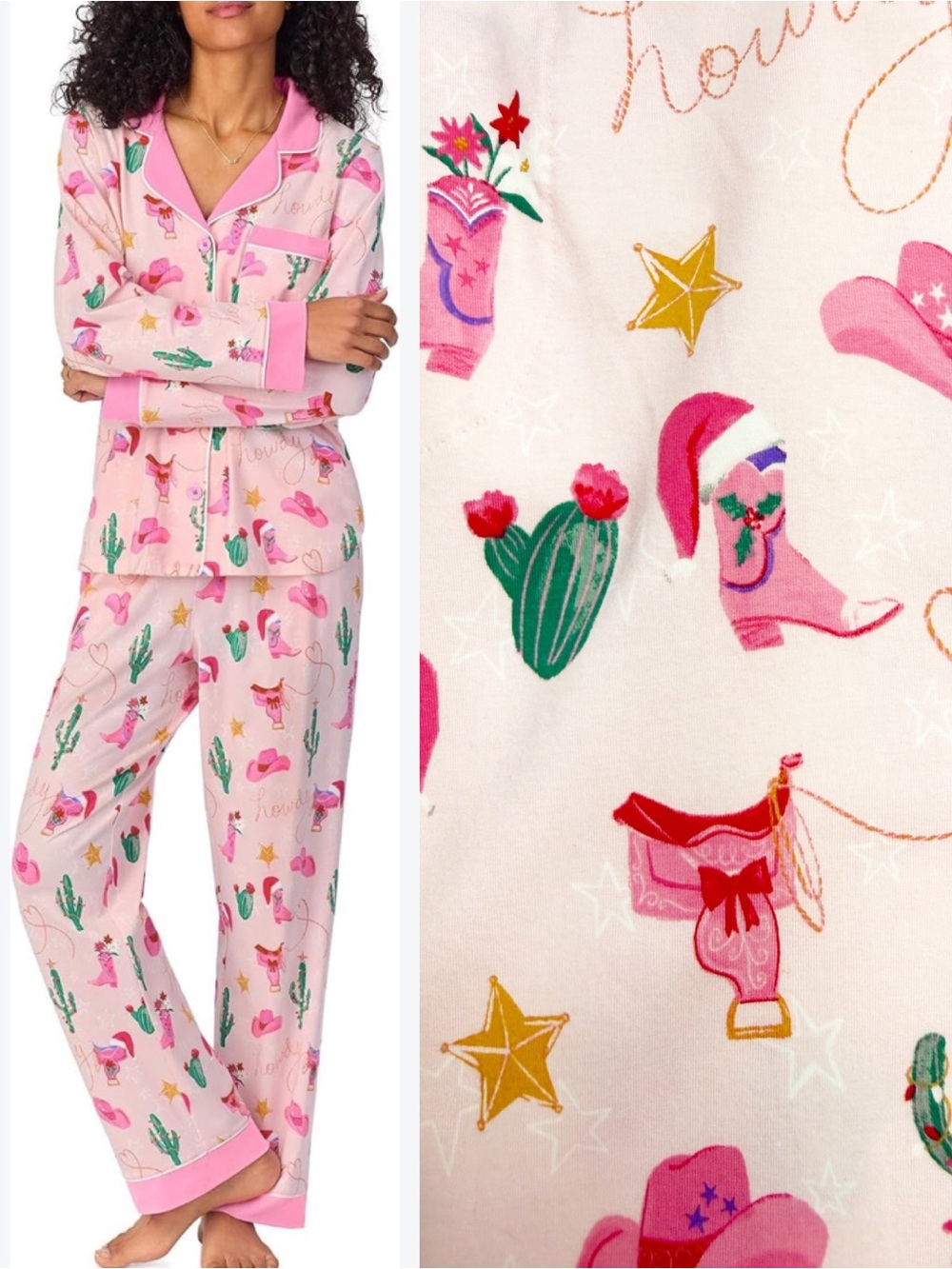 BedHead PJs Classic Stretch Jersey Long Sleeve Pajama Set Christmas Cowgirl
